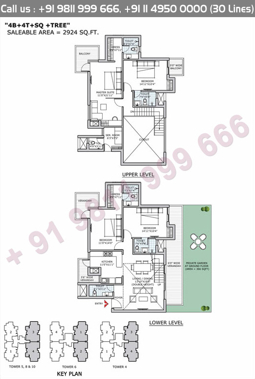 4B+4T+Sq+Tree Duplex Tower 4 5 6 8 10 Area:2924 Sq.Ft.