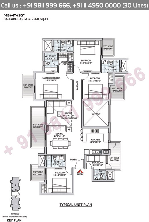 4B+4T+Sq+Tree Tower 3 Floor 2nd 4th 6th 8th 10th Area:2560 Sq.Ft.